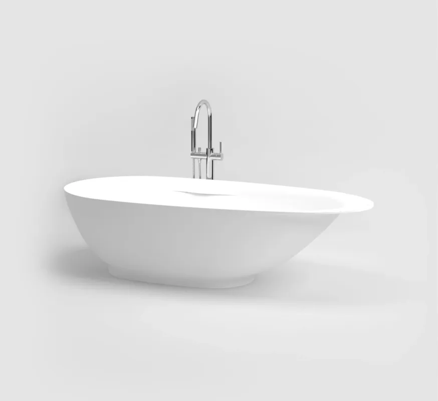 Clou First vrijstaand ligbad solid surface 180x80cm wit mat met plug en sifon wit mat Betaalbaar