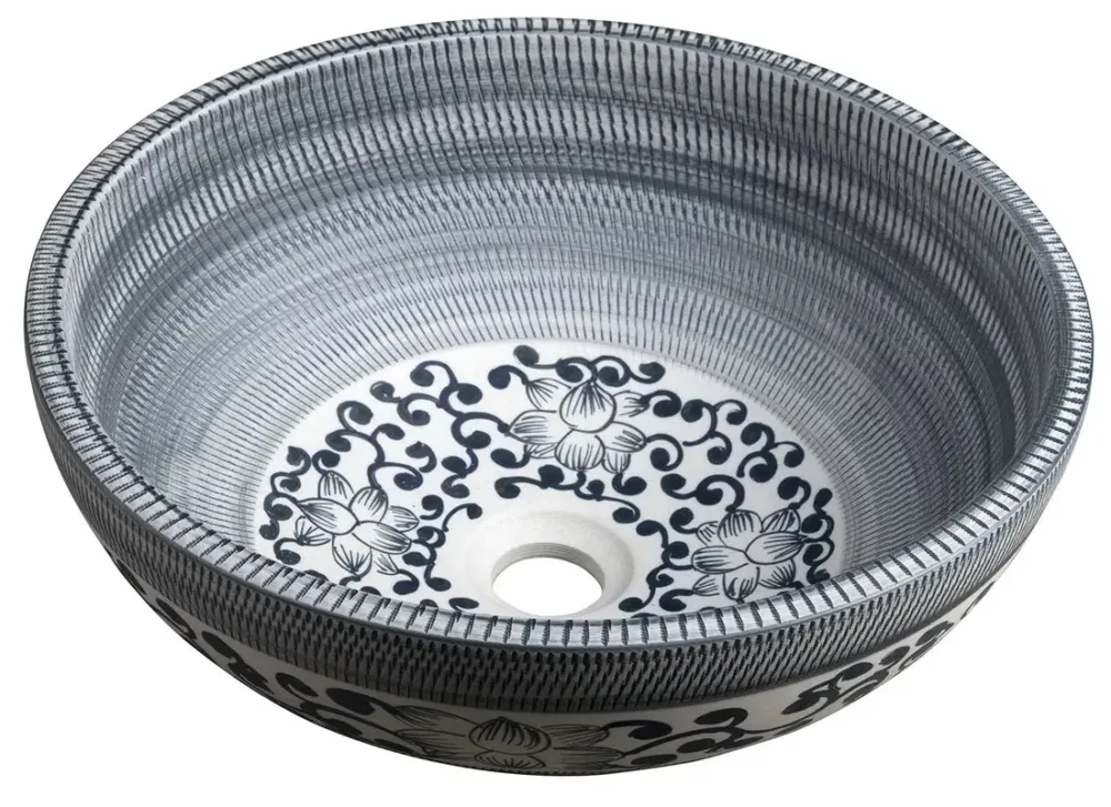 Sapho Priori waskom rond 40cm blauw-wit met decoratie Uitverkoop