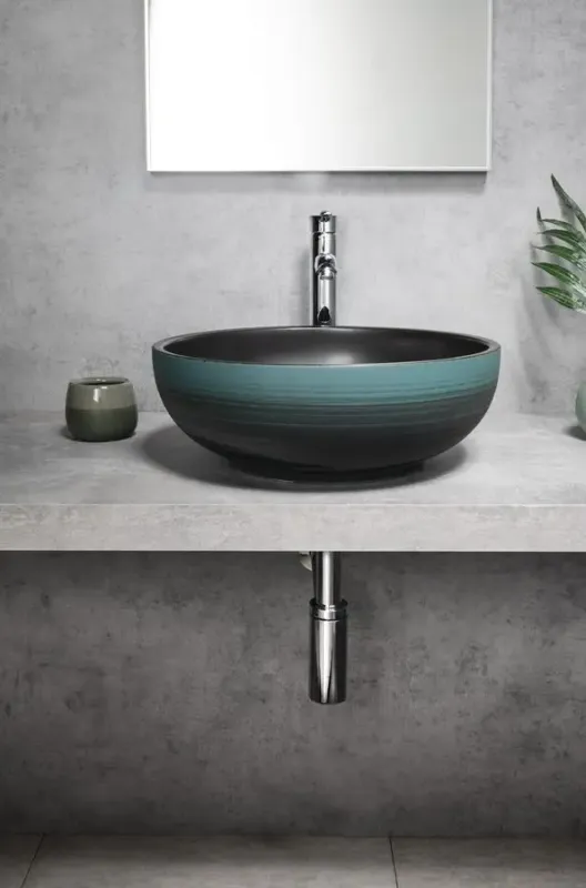 Sapho Priori waskom rond 40cm zwart-groen Snelle Levering