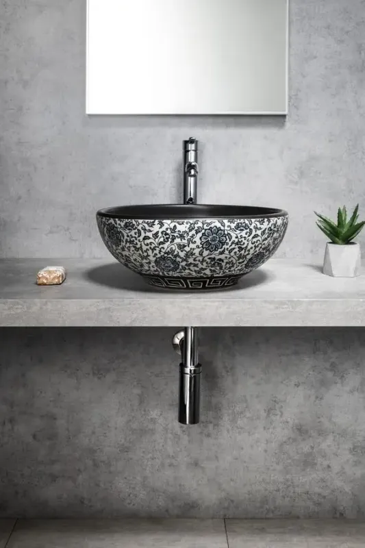 Speciale Aanbieding Sapho Priori waskom rond 40cm zwart-blauw met decoratie