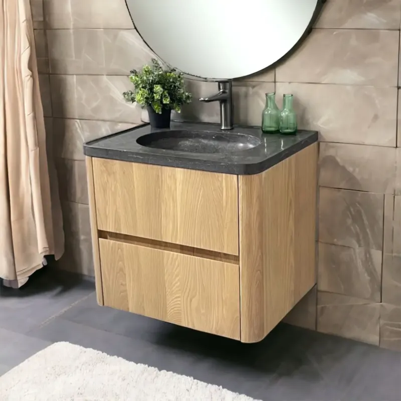 Must-Have B-Stone Branson badmeubel eiken met natuurstenen wastafel 60cm
