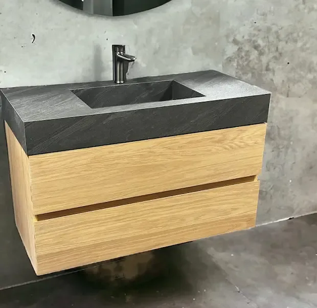 Beste Prijs B-Stone Springfield badmeubel eiken met porseleinen wastafel antraciet 100cm