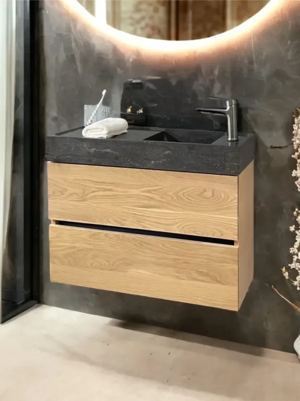 B-Stone Sunray badmeubel eiken met natuurstenen wastafel 80cm Nieuw