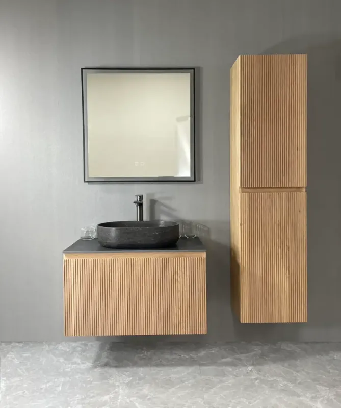 Gratis Retour B-Stone Bloomington badmeubel eiken met toppaneel antraciet 80cm