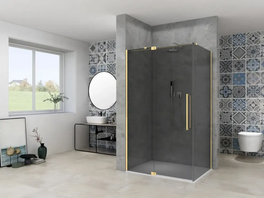 Van Rijn ST08 hoekcabine met draaideur rook glas 120x120cm messing Superprijs