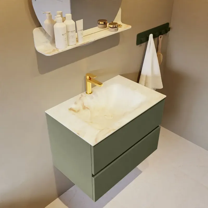 Betrouwbaar Mondiaz Vica DLux badmeubel 70cm army 2 lades met wastafel frappe midden 1 kraangat