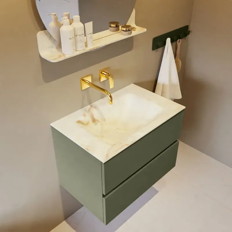 Mondiaz Vica DLux badmeubel 70cm army 2 lades met wastafel frappe midden zonder kraangat Dagaanbieding
