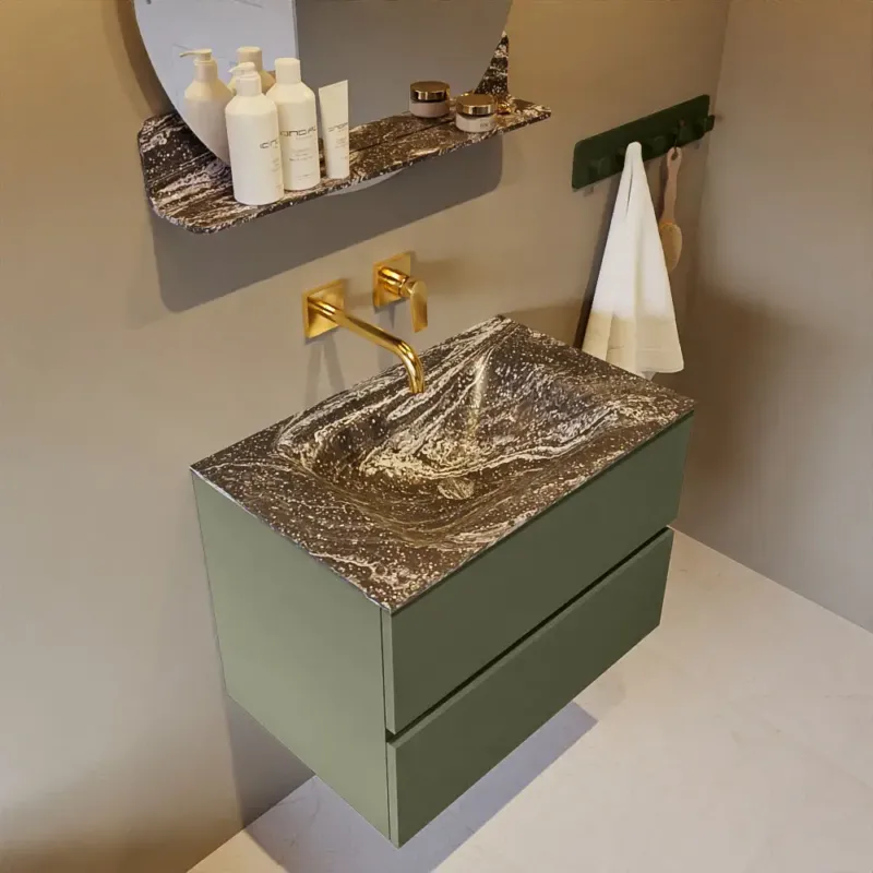 Speciale Aanbieding Mondiaz Vica DLux badmeubel 70cm army 2 lades met wastafel lava midden zonder kraangat