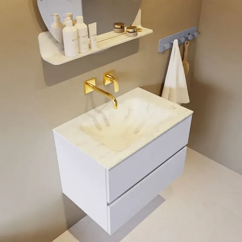 Express Levering Mondiaz Vica DLux badmeubel 70cm cale 2 lades met wastafel opalo midden zonder kraangat