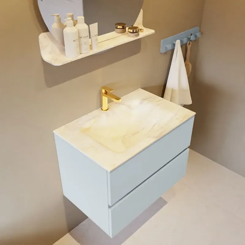 Mondiaz Vica DLux badmeubel 70cm clay 2 lades met wastafel ostra midden 1 kraangat Express Levering