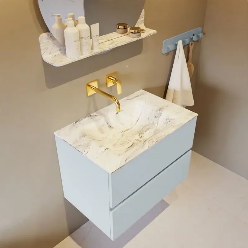 Gratis Retour Mondiaz Vica DLux badmeubel 70cm clay 2 lades met wastafel glace midden zonder kraangat