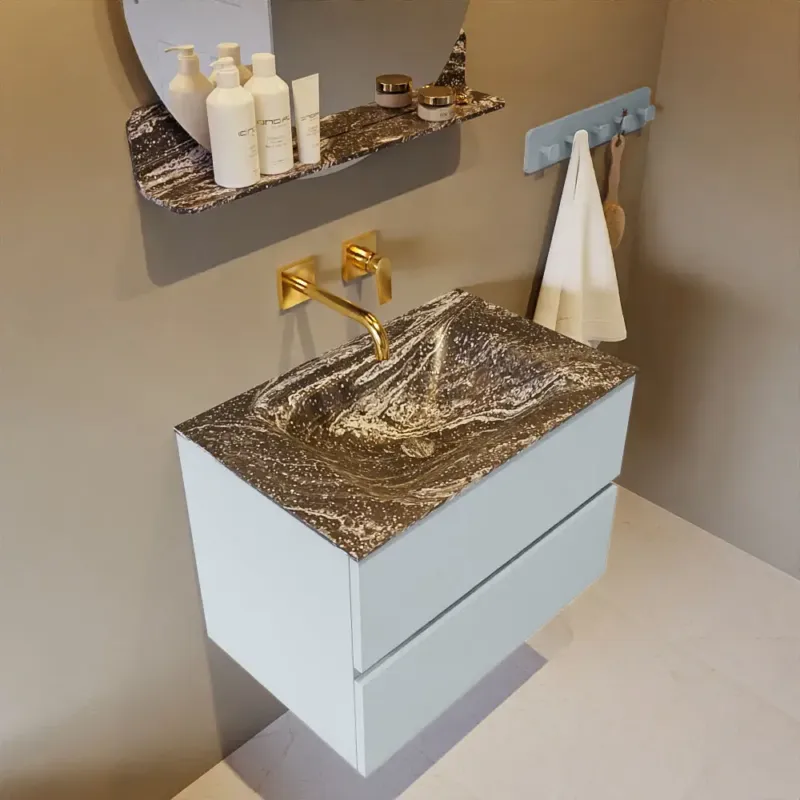 Mondiaz Vica DLux badmeubel 70cm clay 2 lades met wastafel lava midden zonder kraangat Speciale Aanbieding