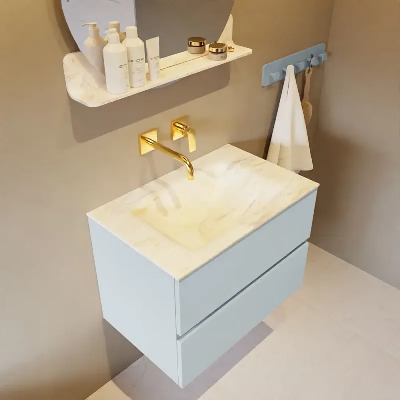 Nu Kopen Mondiaz Vica DLux badmeubel 70cm clay 2 lades met wastafel ostra midden zonder kraangat