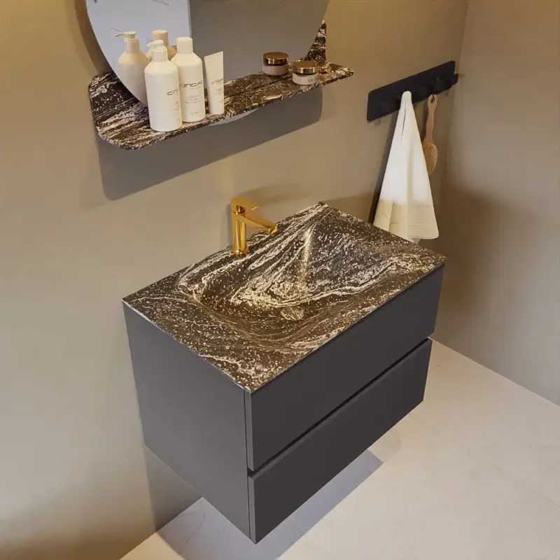 Mondiaz Vica DLux badmeubel 70cm dark grey 2 lades met wastafel lava midden 1 kraangat Express Levering