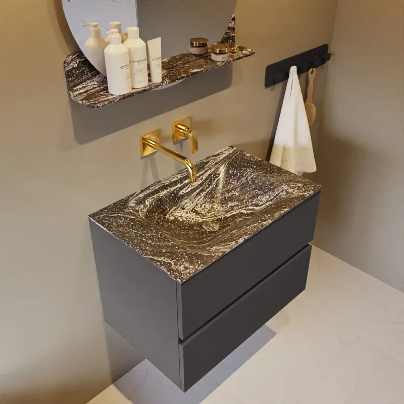 Mondiaz Vica DLux badmeubel 70cm dark grey 2 lades met wastafel lava midden zonder kraangat Uitverkoop
