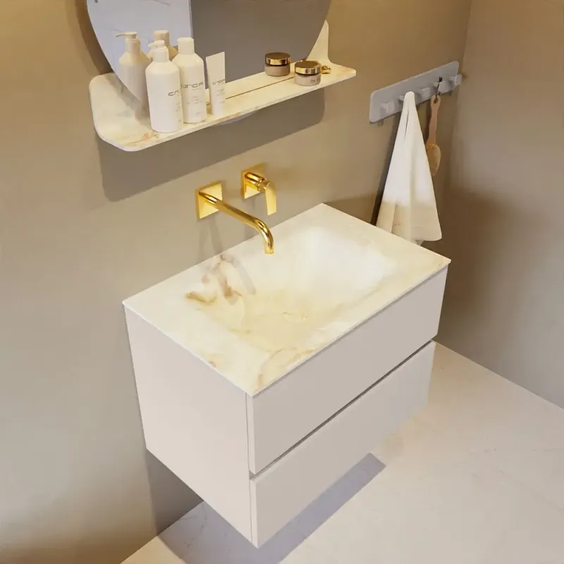 Voordeelprijs Mondiaz Vica DLux badmeubel 70cm linen 2 lades met wastafel frappe midden zonder kraangat