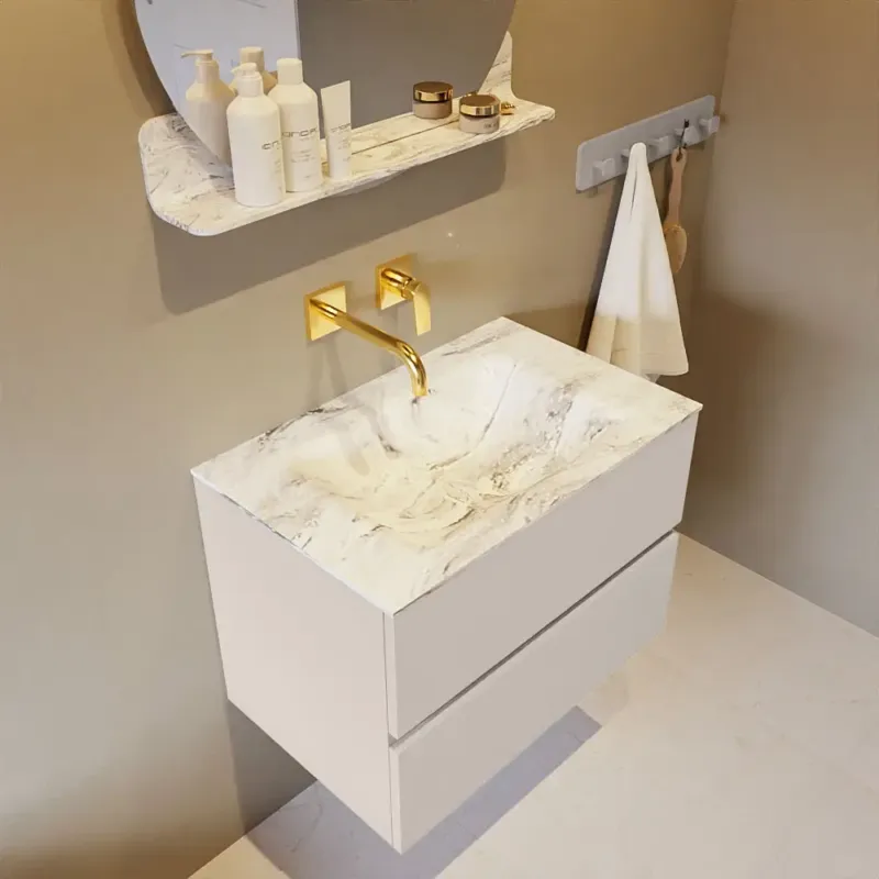 Nieuw Mondiaz Vica DLux badmeubel 70cm linen 2 lades met wastafel glace midden zonder kraangat