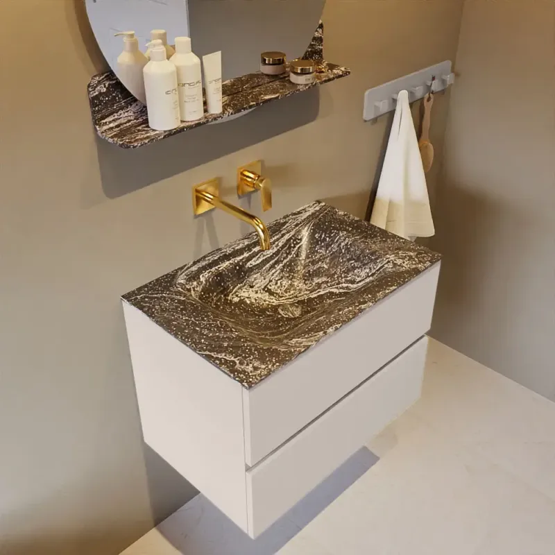 Mondiaz Vica DLux badmeubel 70cm linen 2 lades met wastafel lava midden zonder kraangat Lage Kosten
