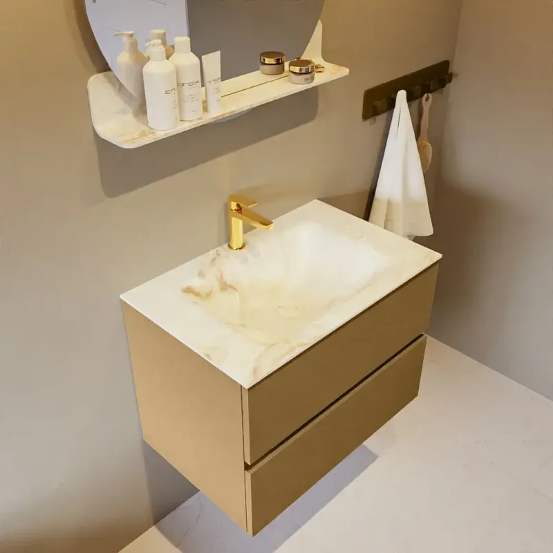 Hoge Kwaliteit Mondiaz Vica DLux badmeubel 70cm oro 2 lades met wastafel frappe midden 1 kraangat