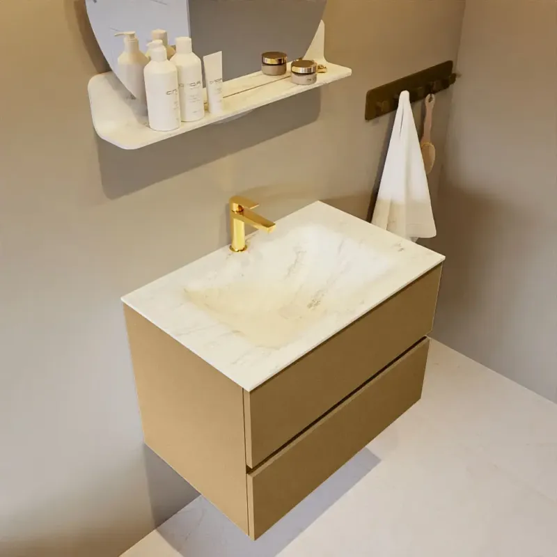 Rechtstreeks Van De Fabrikant Mondiaz Vica DLux badmeubel 70cm oro 2 lades met wastafel opalo midden 1 kraangat