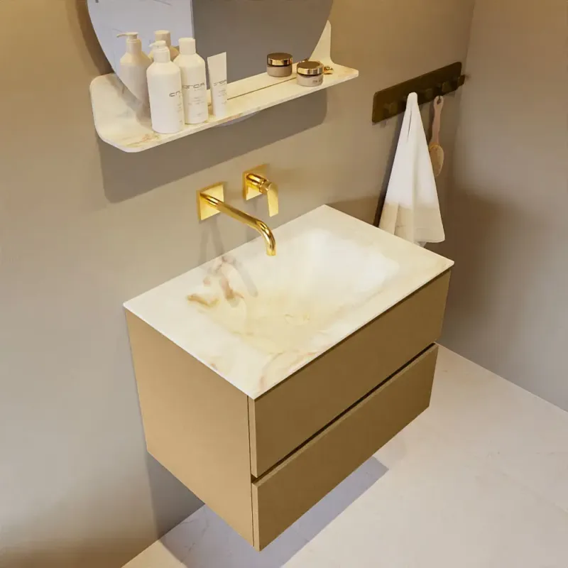 Koop Vandaag Mondiaz Vica DLux badmeubel 70cm oro 2 lades met wastafel frappe midden zonder kraangat