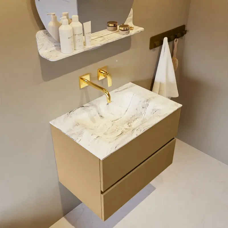 Beperkte Voorraad Mondiaz Vica DLux badmeubel 70cm oro 2 lades met wastafel glace midden zonder kraangat