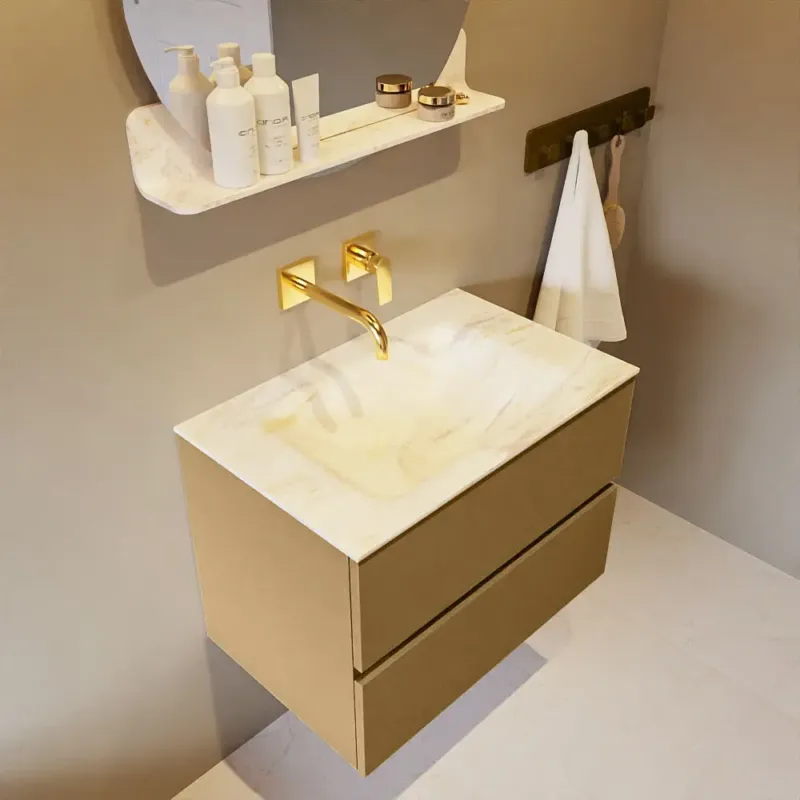 Op = Op Mondiaz Vica DLux badmeubel 70cm oro 2 lades met wastafel ostra midden zonder kraangat