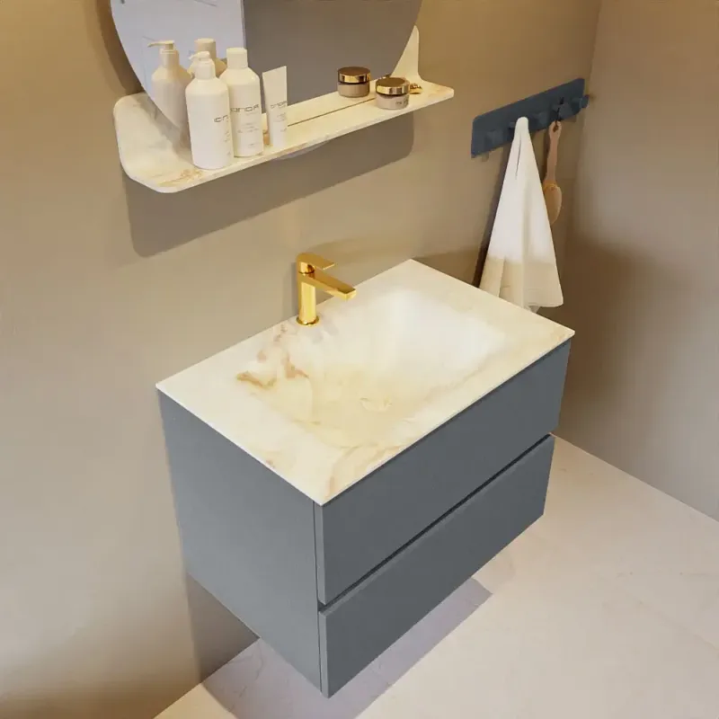Tijdelijk Beschikbaar Mondiaz Vica DLux badmeubel 70cm plata 2 lades met wastafel frappe midden 1 kraangat