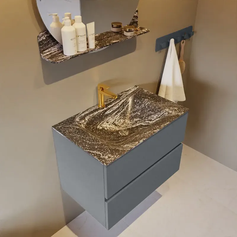 Express Levering Mondiaz Vica DLux badmeubel 70cm plata 2 lades met wastafel lava midden 1 kraangat