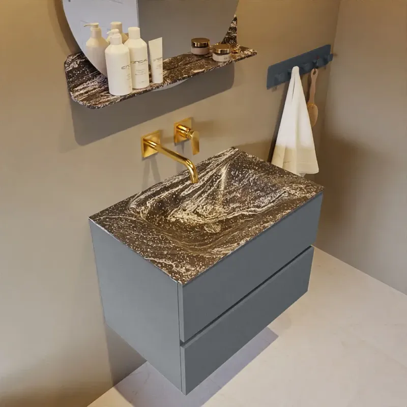 Rechtstreeks Van De Fabrikant Mondiaz Vica DLux badmeubel 70cm plata 2 lades met wastafel lava midden zonder kraangat