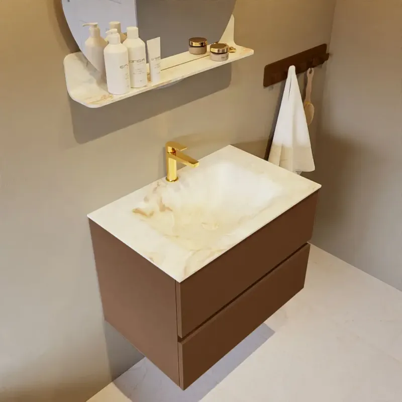 Superprijs Mondiaz Vica DLux badmeubel 70cm rust 2 lades met wastafel frappe midden 1 kraangat