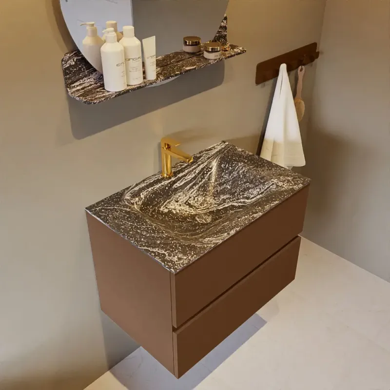 Mondiaz Vica DLux badmeubel 70cm rust 2 lades met wastafel lava midden 1 kraangat Flitsaanbieding