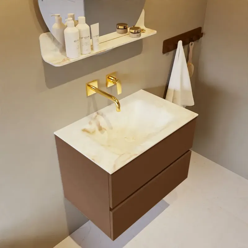 Mondiaz Vica DLux badmeubel 70cm rust 2 lades met wastafel frappe midden zonder kraangat Gratis Retour