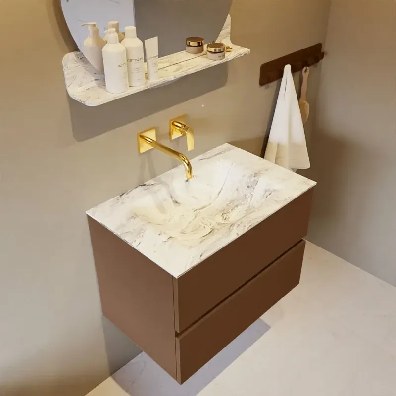 Mondiaz Vica DLux badmeubel 70cm rust 2 lades met wastafel glace midden zonder kraangat Superprijs