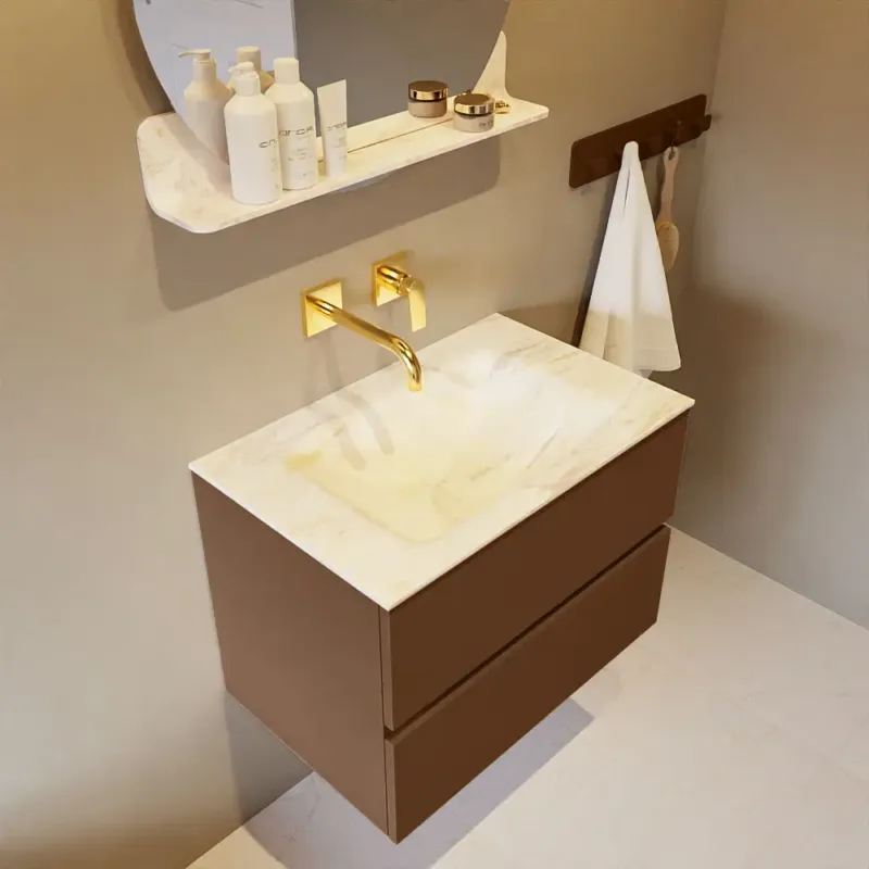 Mondiaz Vica DLux badmeubel 70cm rust 2 lades met wastafel ostra midden zonder kraangat Weekendaanbieding
