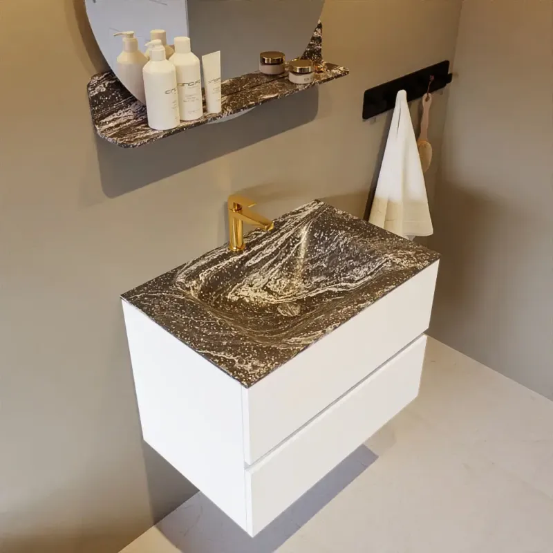Mondiaz Vica DLux badmeubel 70cm talc 2 lades met wastafel lava midden 1 kraangat Beperkte Voorraad