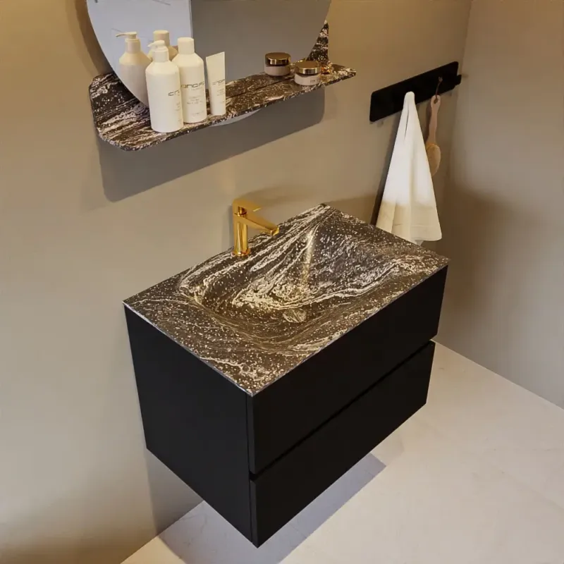 Mondiaz Vica DLux badmeubel 70cm urban 2 lades met wastafel lava midden 1 kraangat Gecertificeerd