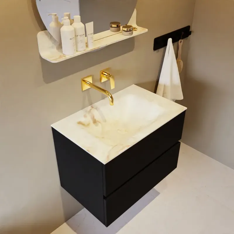 Must-Have Mondiaz Vica DLux badmeubel 70cm urban 2 lades met wastafel frappe midden zonder kraangat