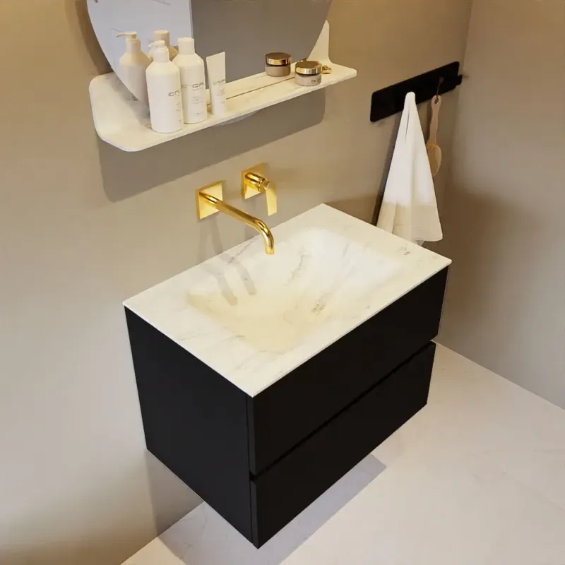 Flitsaanbieding Mondiaz Vica DLux badmeubel 70cm urban 2 lades met wastafel opalo midden zonder kraangat