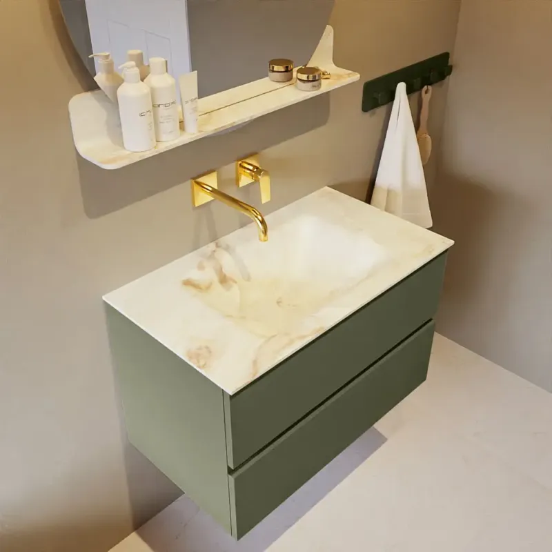 Veilige Betaling Mondiaz Vica DLux badmeubel 80cm army 2 lades met wastafel frappe midden zonder kraangat