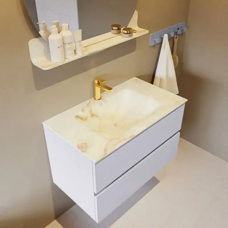 Mondiaz Vica DLux badmeubel 80cm cale 2 lades met wastafel frappe midden 1 kraangat Aanbieding