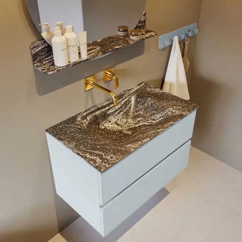 Beste Prijs Mondiaz Vica DLux badmeubel 80cm clay 2 lades met wastafel lava midden zonder kraangat
