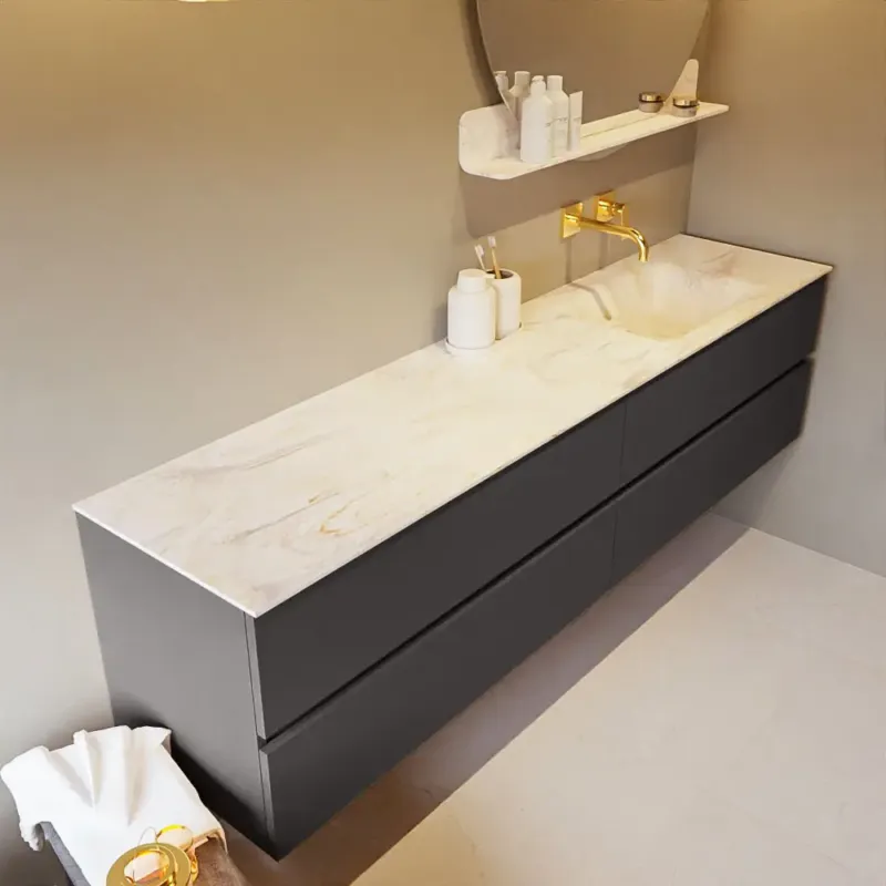 Premium Mondiaz Vica DLux badmeubel 200cm dark grey 4 lades met wastafel ostra rechts zonder kraangat