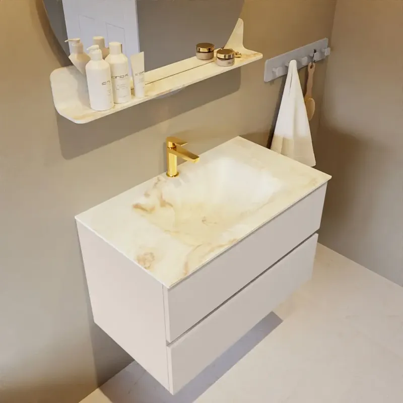 Mondiaz Vica DLux badmeubel 80cm linen 2 lades met wastafel frappe midden 1 kraangat Alleen Vandaag