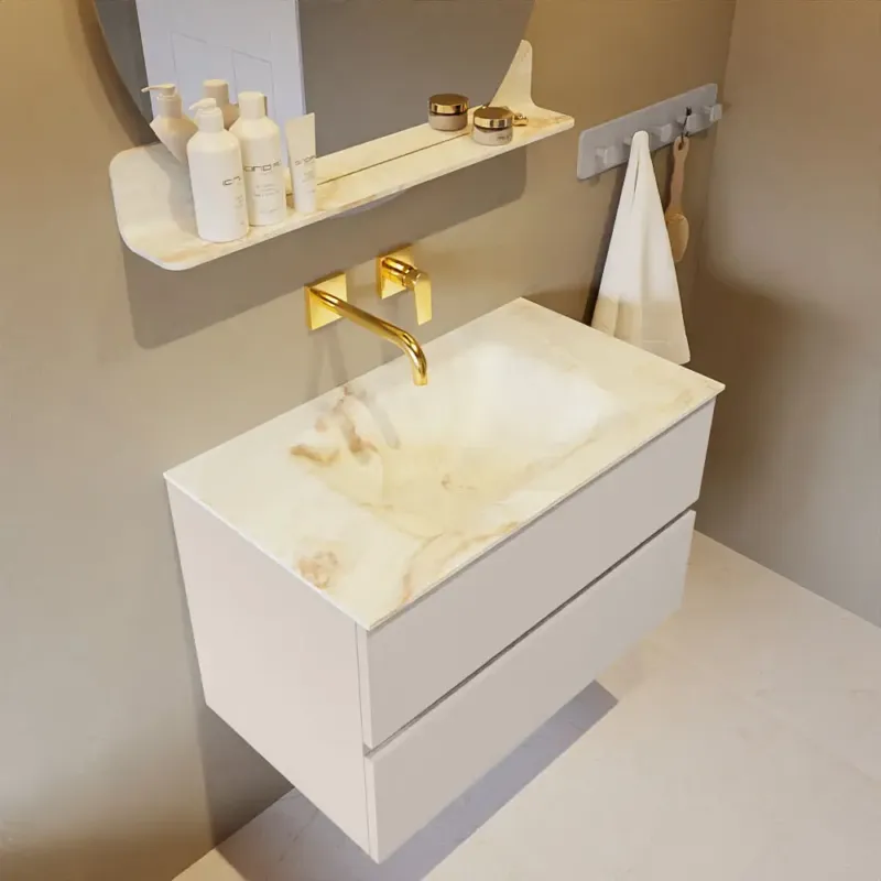 Fabrieksprijs Mondiaz Vica DLux badmeubel 80cm linen 2 lades met wastafel frappe midden zonder kraangat