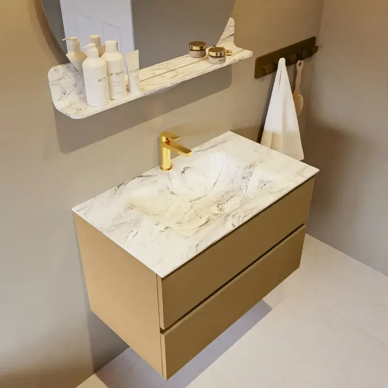 Mondiaz Vica DLux badmeubel 80cm oro 2 lades met wastafel glace midden 1 kraangat Exclusieve Aanbieding