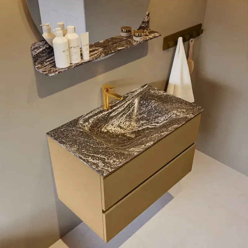 Mondiaz Vica DLux badmeubel 80cm oro 2 lades met wastafel lava midden 1 kraangat Betrouwbaar
