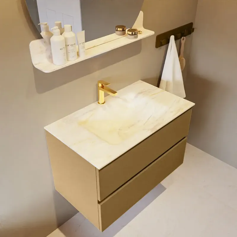Mondiaz Vica DLux badmeubel 80cm oro 2 lades met wastafel ostra midden 1 kraangat Nu Kopen