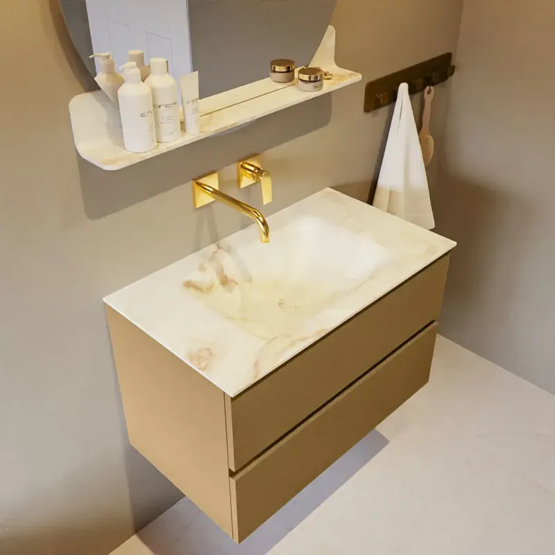Mondiaz Vica DLux badmeubel 80cm oro 2 lades met wastafel frappe midden zonder kraangat Direct Verzonden