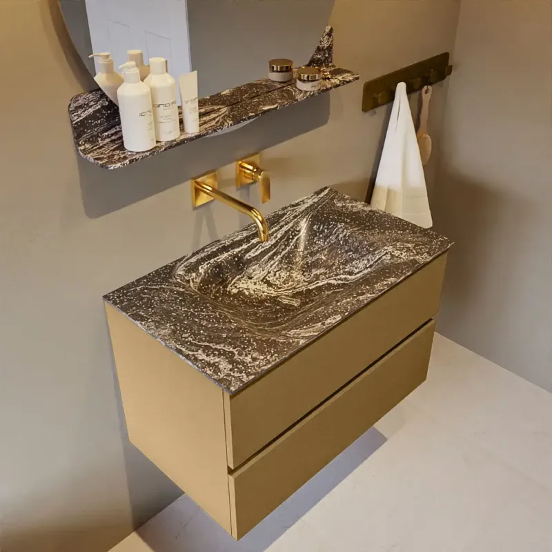 Mondiaz Vica DLux badmeubel 80cm oro 2 lades met wastafel lava midden zonder kraangat Rechtstreeks Van De Fabrikant